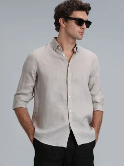 Lufian Herren Hemd PİTAYA in beige - Ärmel: langarm