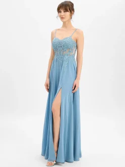 Luxuar Fashion Damen Abendkleid in petrol - Länge: lang