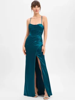 Luxuar Fashion Damen Abendkleid in petrol - Länge: lang