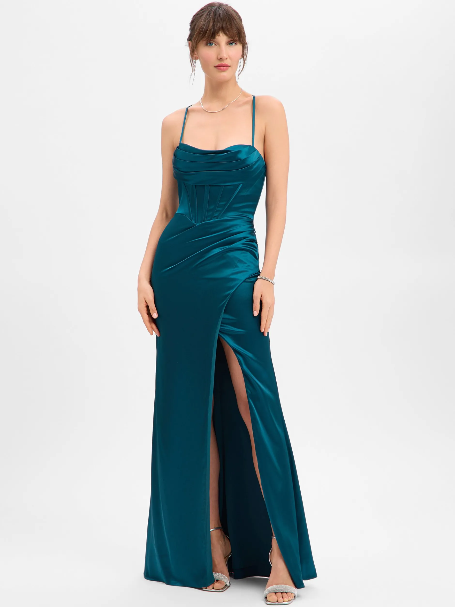 Luxuar Fashion Damen Abendkleid in petrol - Länge: lang