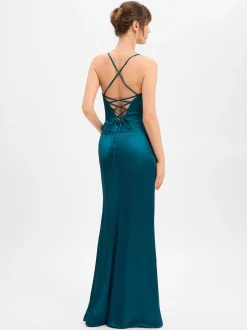 Luxuar Fashion Damen Abendkleid in petrol - Länge: lang