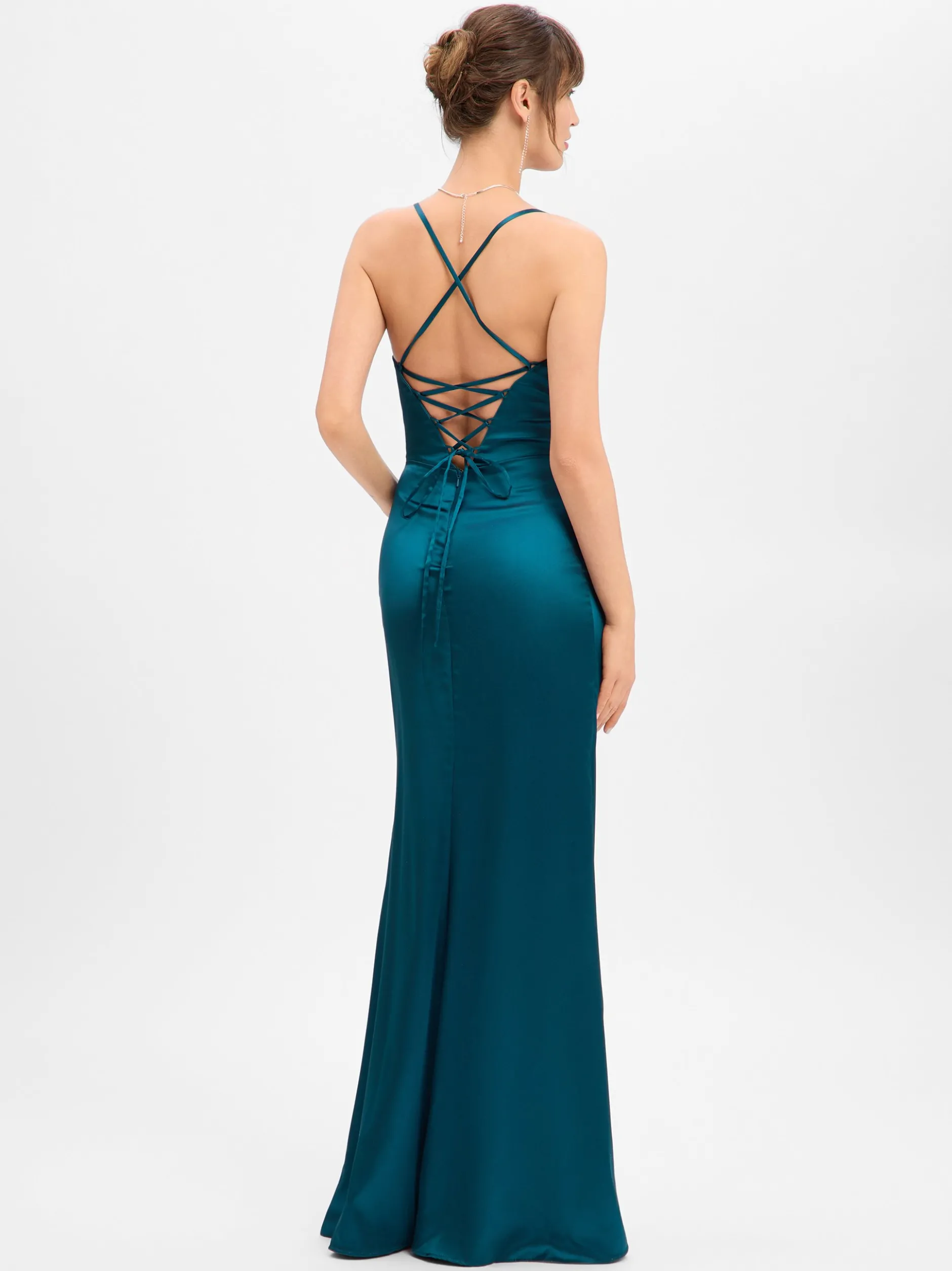 Luxuar Fashion Damen Abendkleid in petrol - Länge: lang