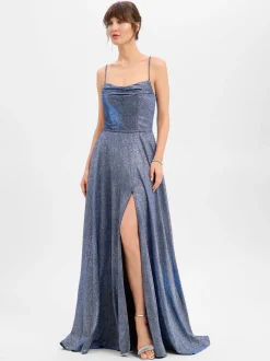 Luxuar Fashion Damen Abendkleid in indigo silber