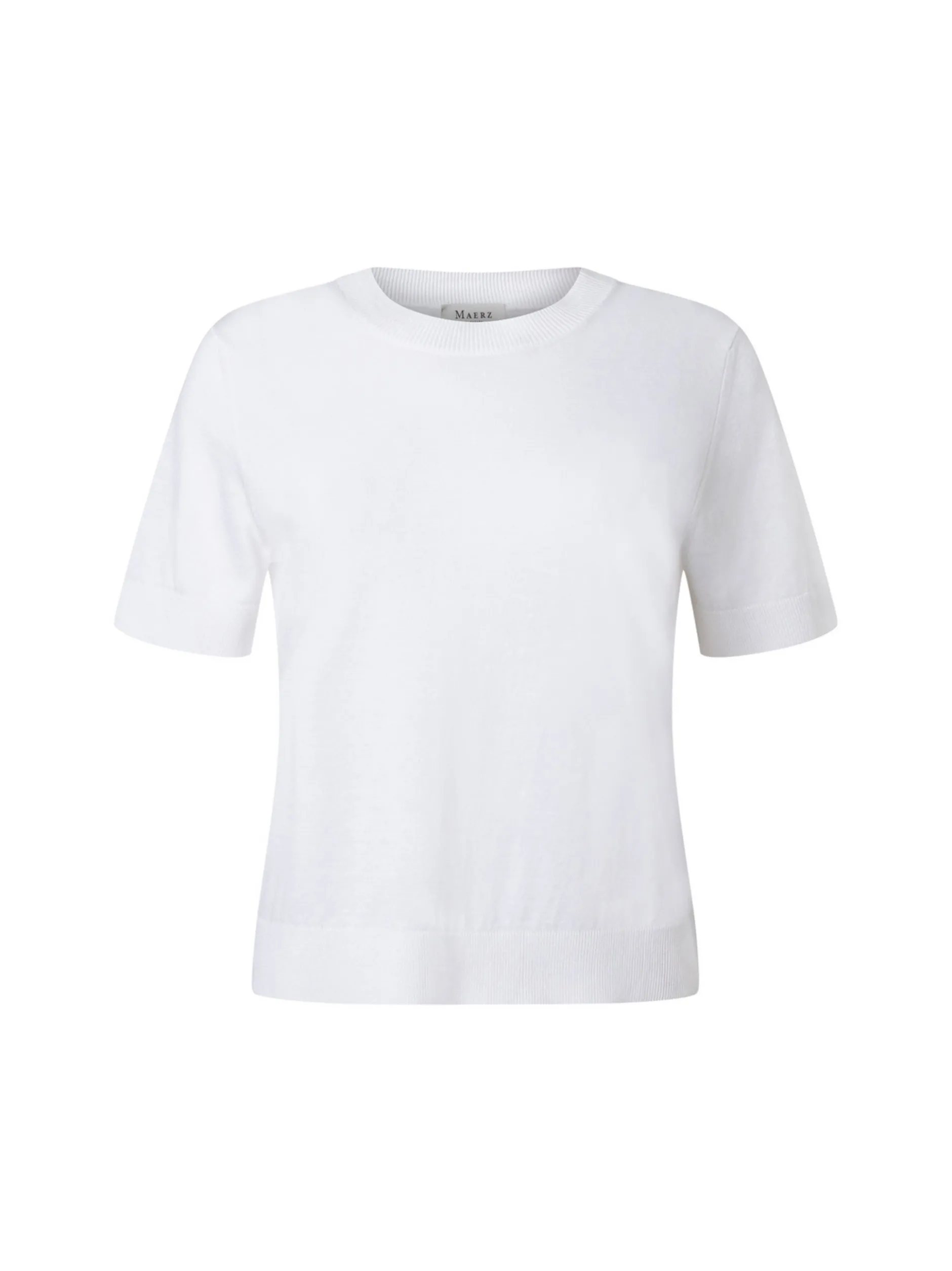 MAERZ Damen Kurzarm-Pullover mit Leinenanteil in weiß