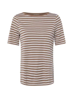 MAERZ Damen T-Shirt in braun weiß - Ausschnitt: Rundhals