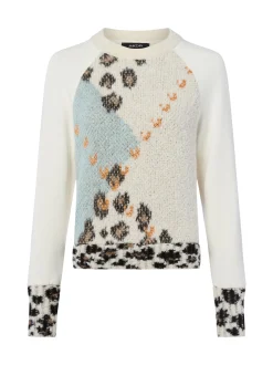 Marc Cain Sports Damen Sweatshirt mit Alpaka- und Mohair-Anteil in ecru mehrfarbig