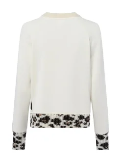 Marc Cain Sports Damen Sweatshirt mit Alpaka- und Mohair-Anteil in ecru mehrfarbig