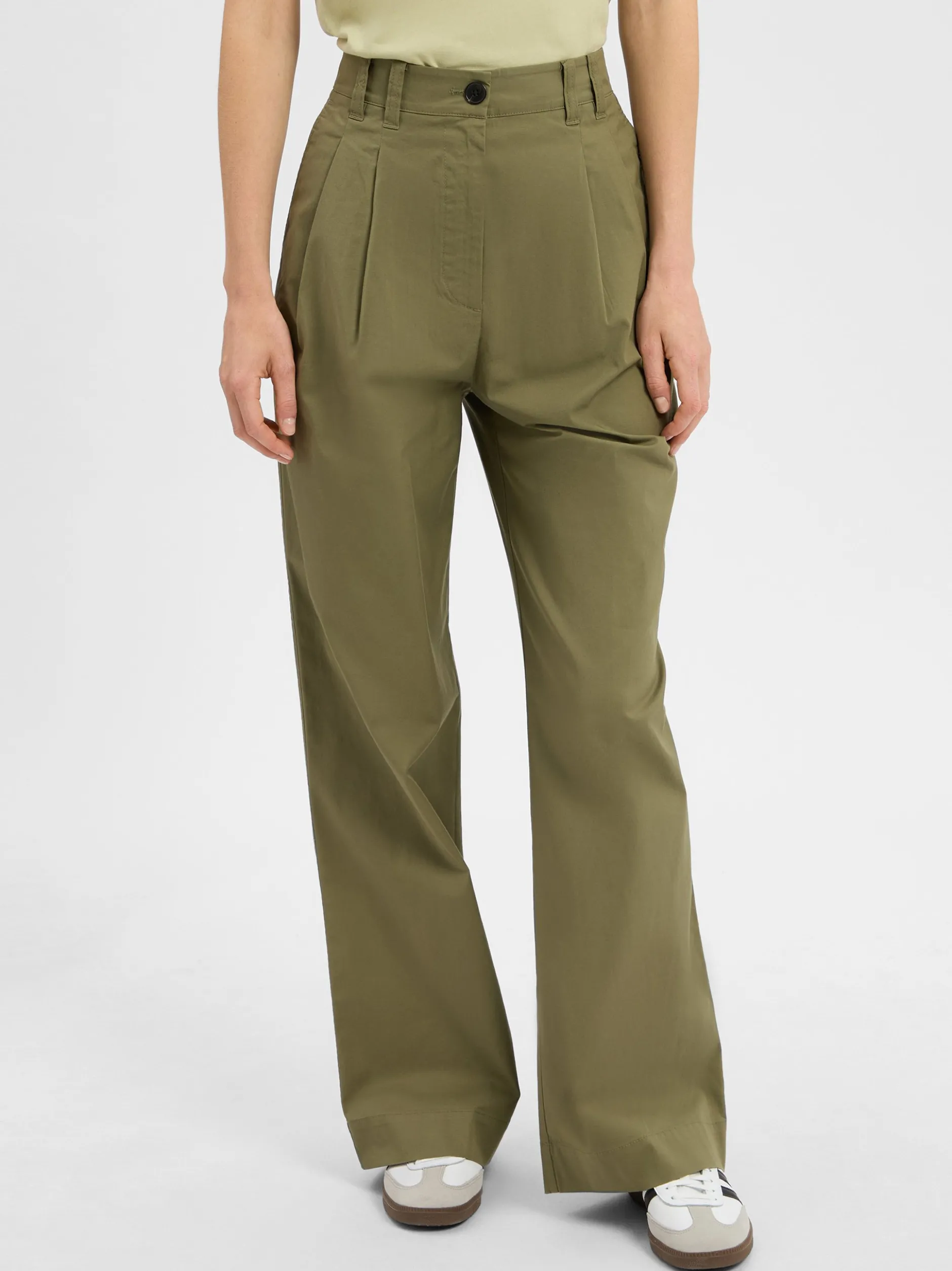 Marc O'Polo Damen Bundfaltenhose in oliv - Länge: lang
