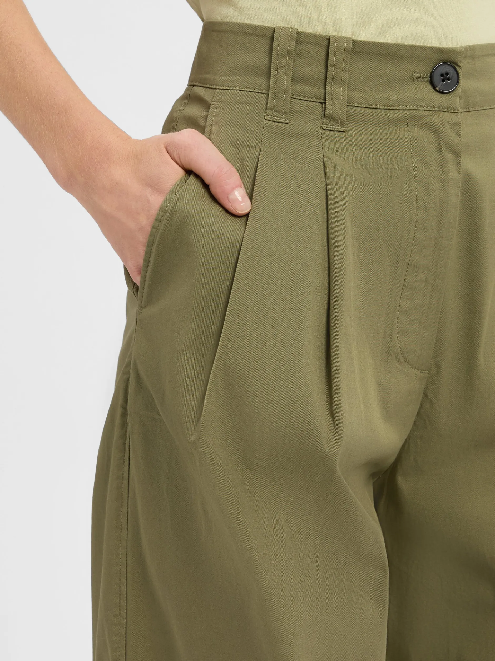 Marc O'Polo Damen Bundfaltenhose in oliv - Länge: lang