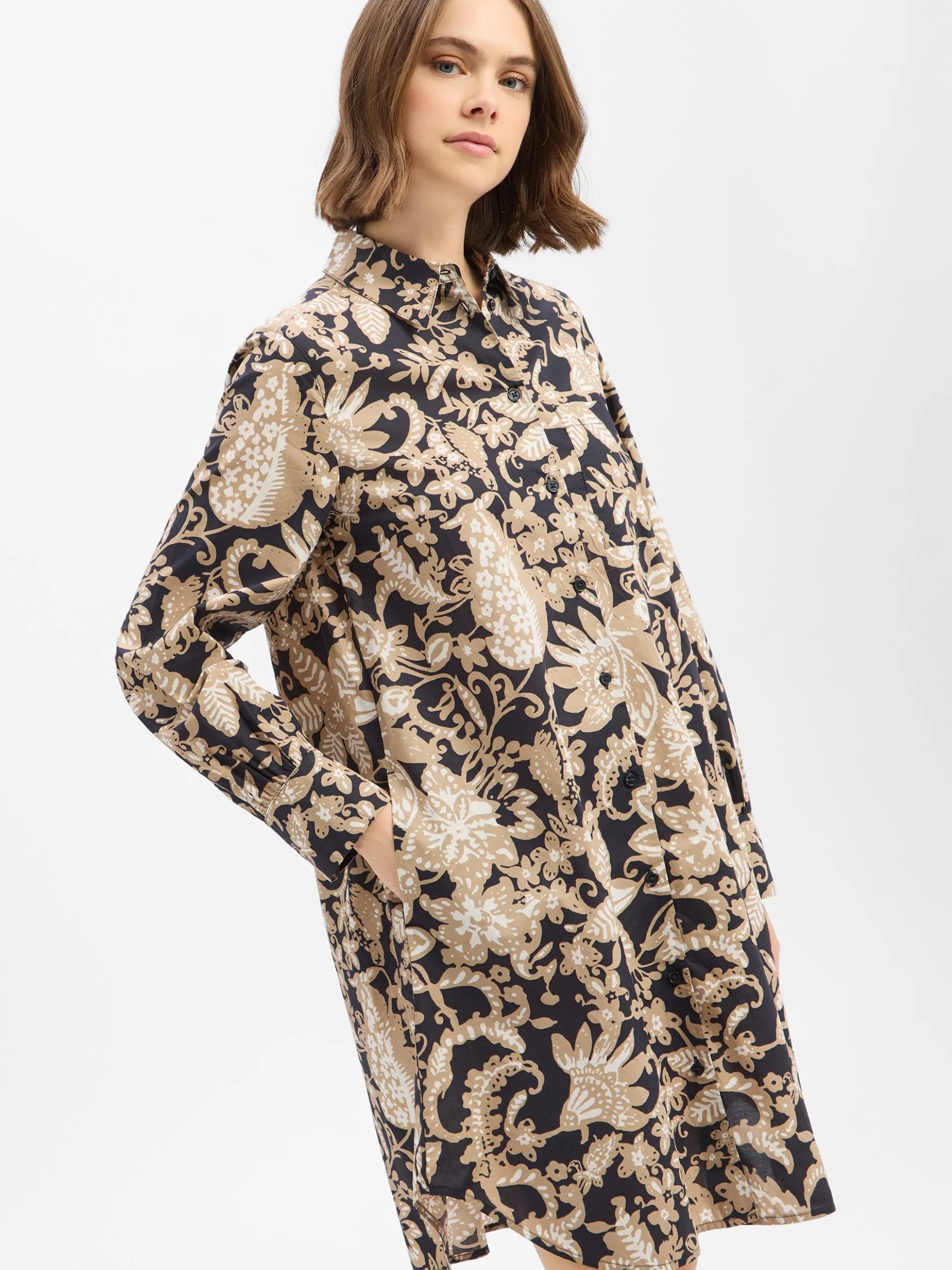 Marc O'Polo Damen Hemdblusenkleid in schwarz beige