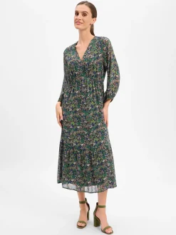 Marc O'Polo Damen Kleid in grün mehrfarbig - Länge: midi