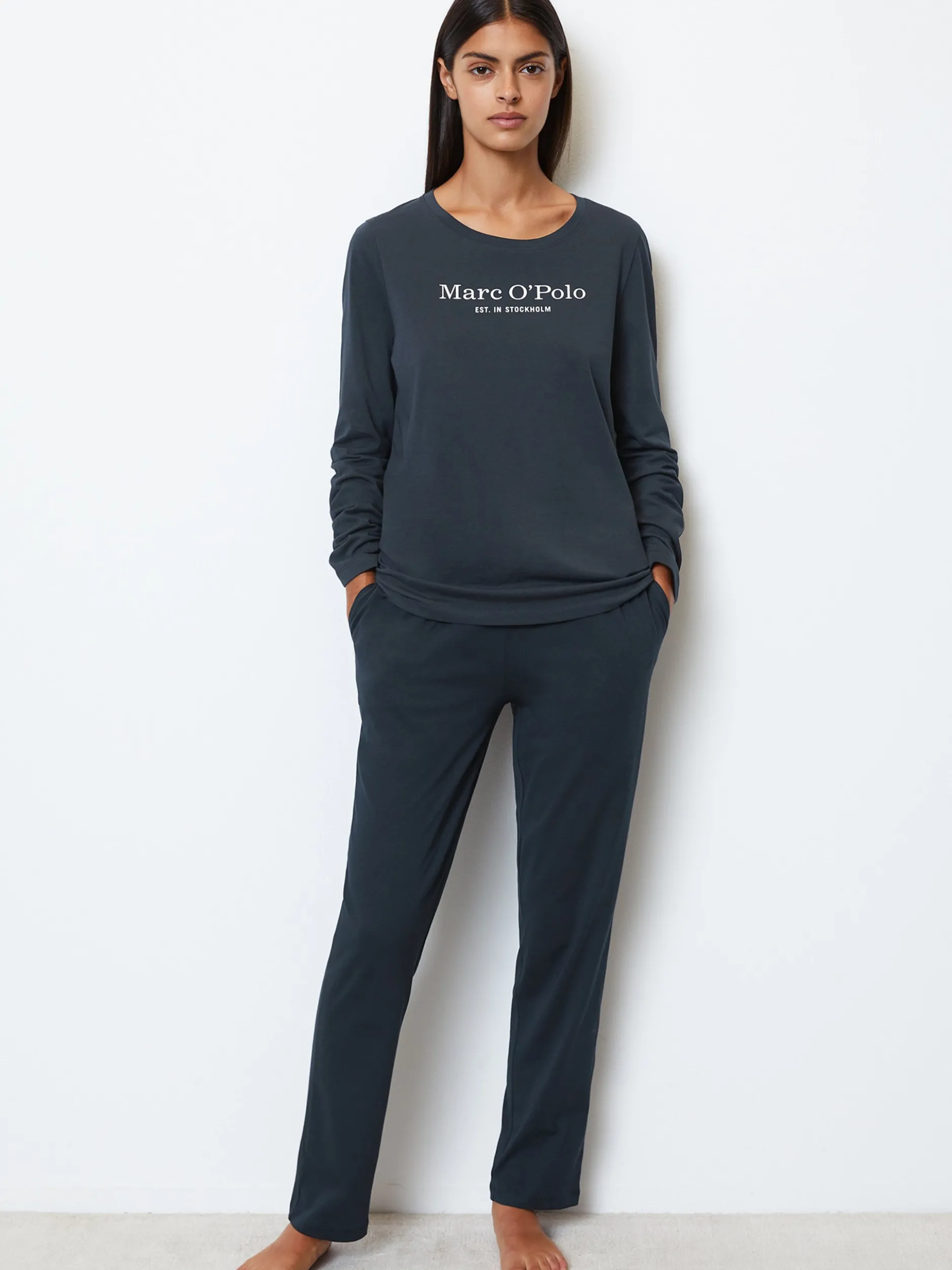 Marc O'Polo Damen Longsleeve - Mix & Match Cotton in blau