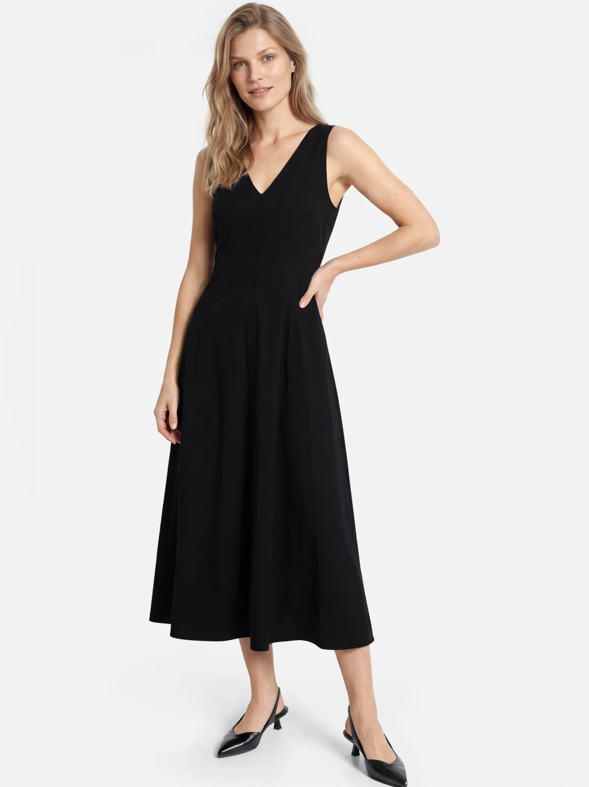 Marc O'Polo Damen Midikleid in schwarz - Ärmel: ohne Arm