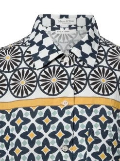 Marc O'Polo Damen Sommerbluse aus Leinen in marine mehrfarbig