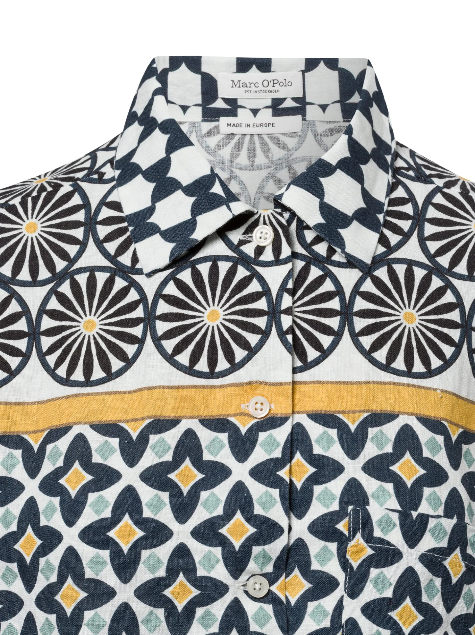 Marc O'Polo Damen Sommerbluse aus Leinen in marine mehrfarbig