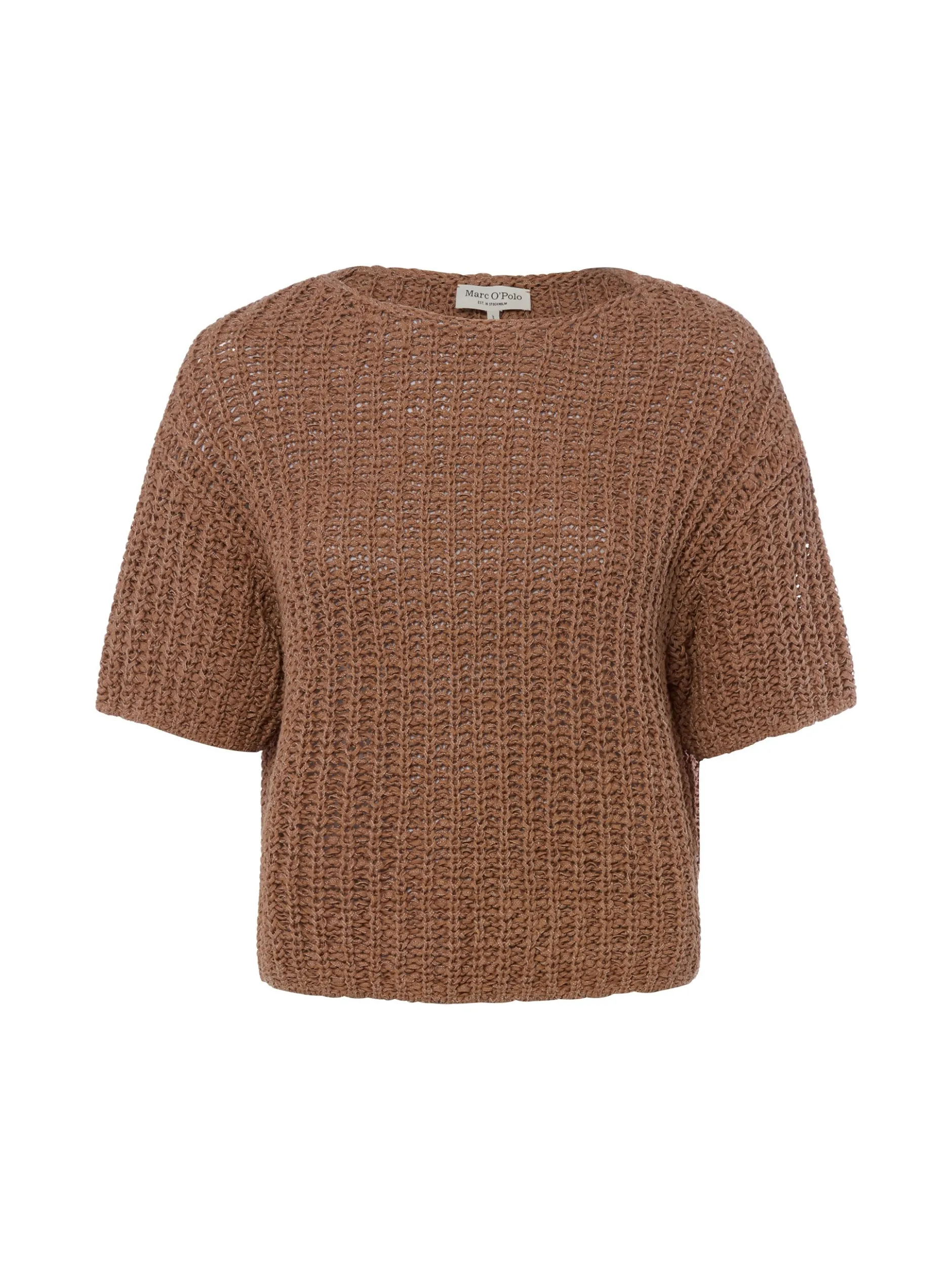Marc O'Polo Damen Strickshirt in braun - Ärmel: kurzarm