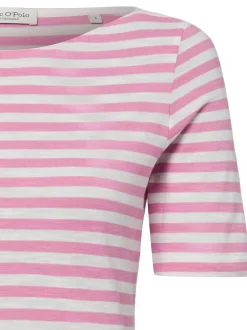 Marc O'Polo Damen T-Shirt in pink weiß - Ärmel: kurzarm