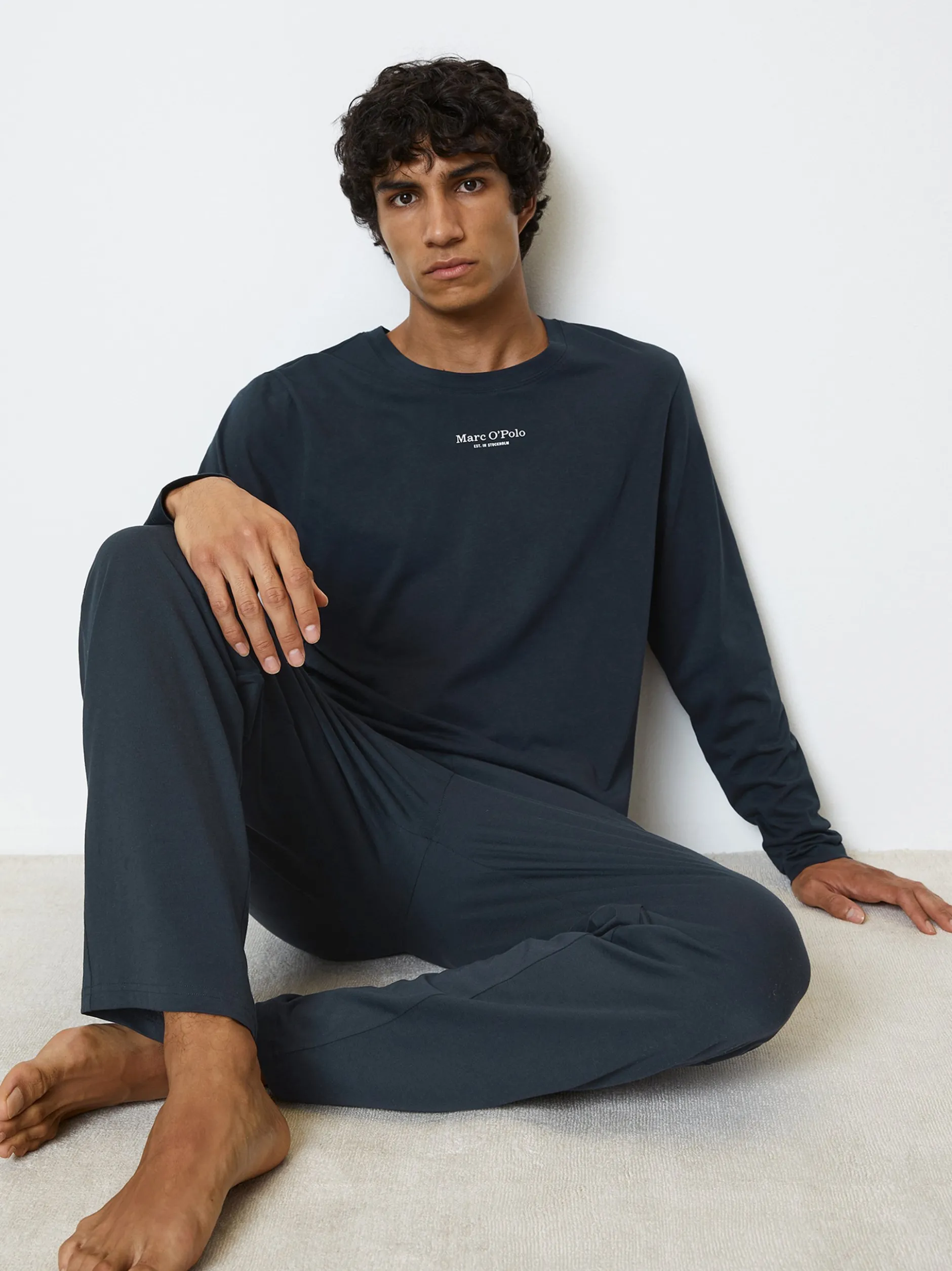 Marc O'Polo Herren Langarmshirt - Mix & Match Cotton in blau