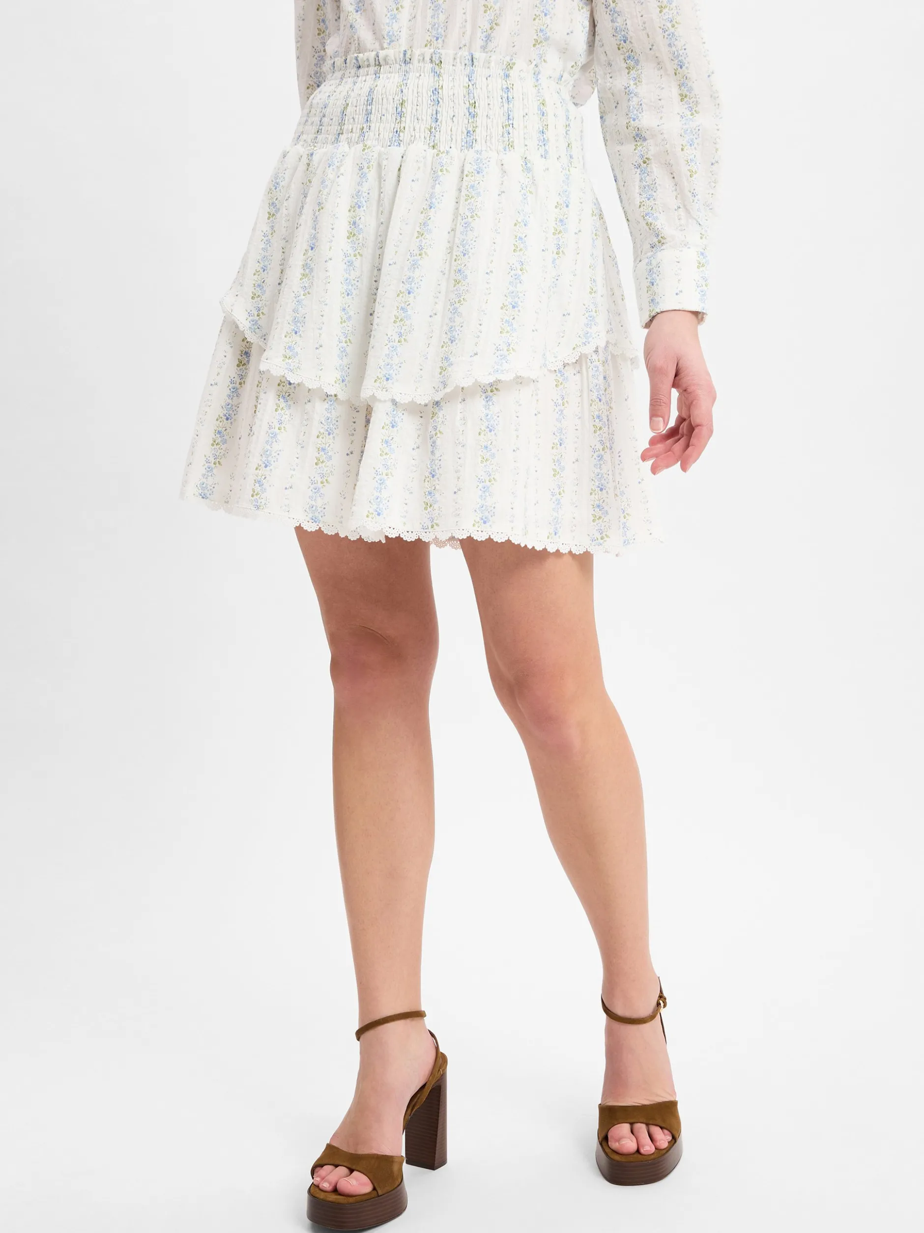 Marie Lund Collection Damen Mini-Volantrock in ecru blau