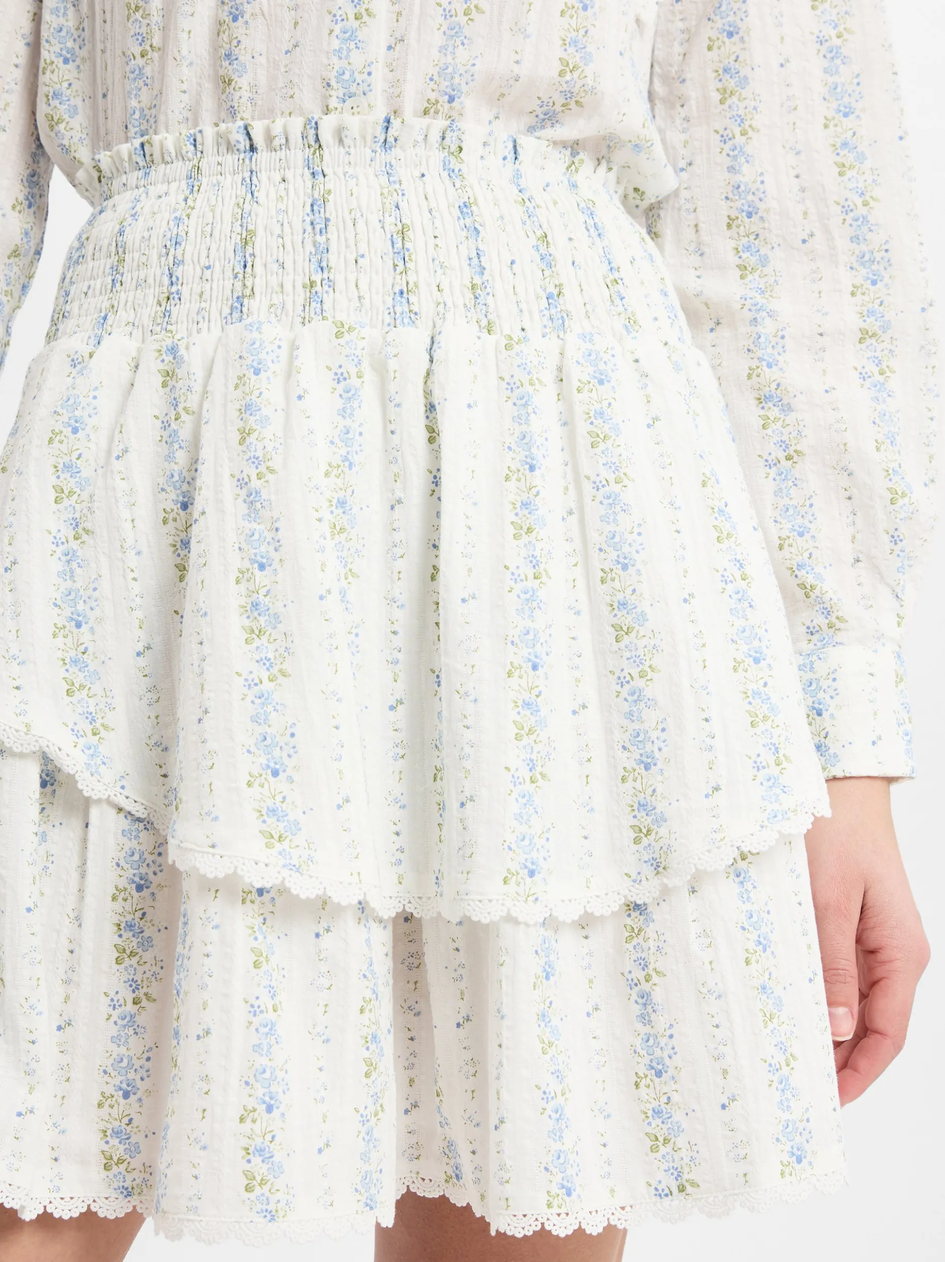 Marie Lund Collection Damen Mini-Volantrock in ecru blau