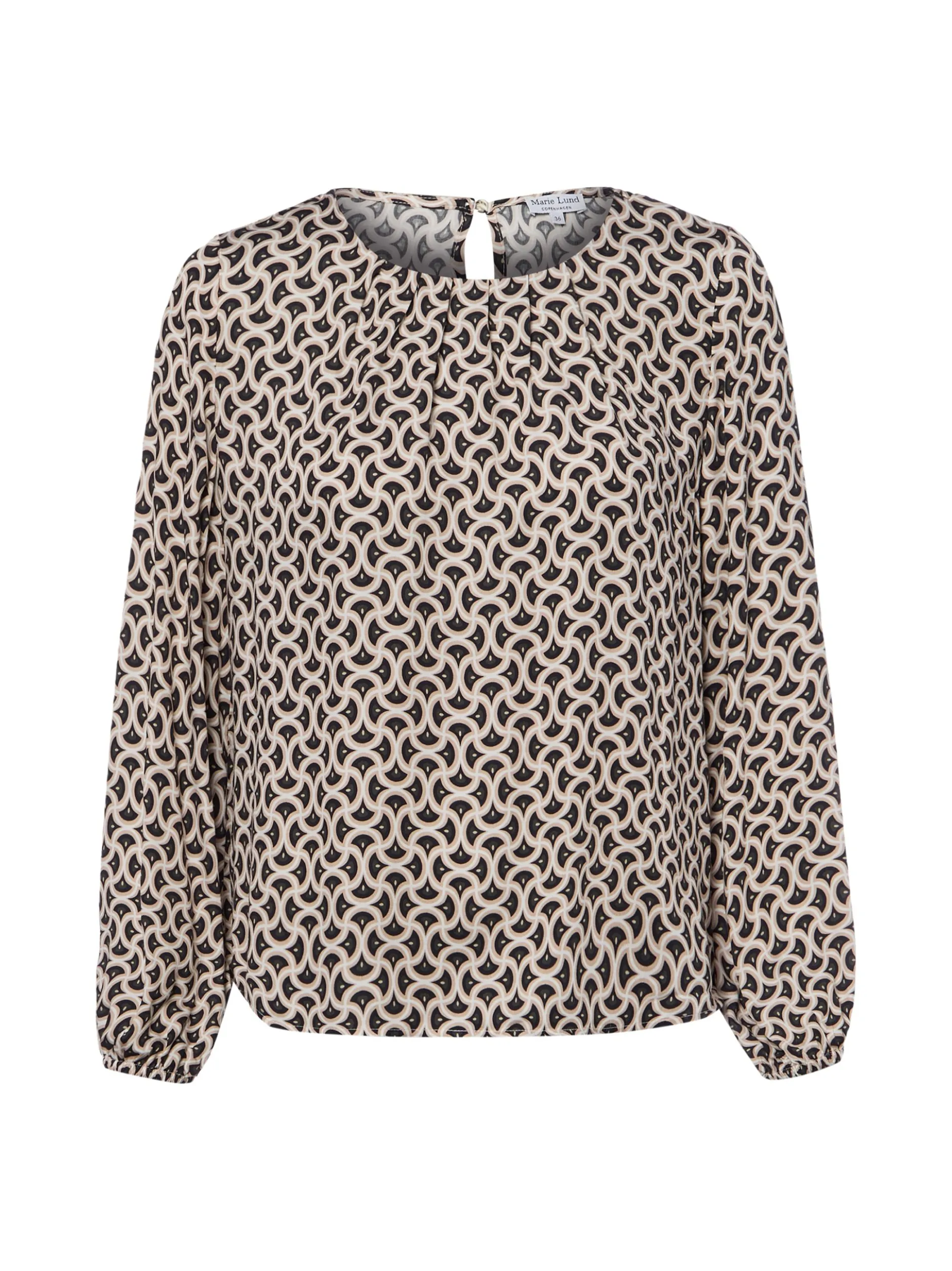 Marie Lund Damen Bluse in beige schwarz - Ärmel: langarm