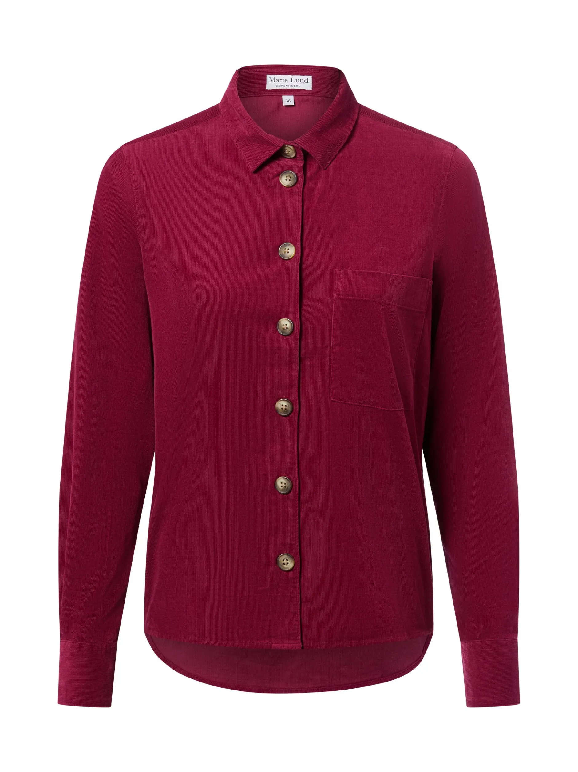 Marie Lund Damen Cordbluse in himbeer - Ausschnitt: Kent