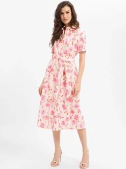 Marie Lund Damen Kleid in pink ecru - Ärmel: kurzarm