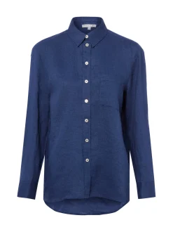 Marie Lund Damen Leinenbluse in indigo - Ärmel: langarm