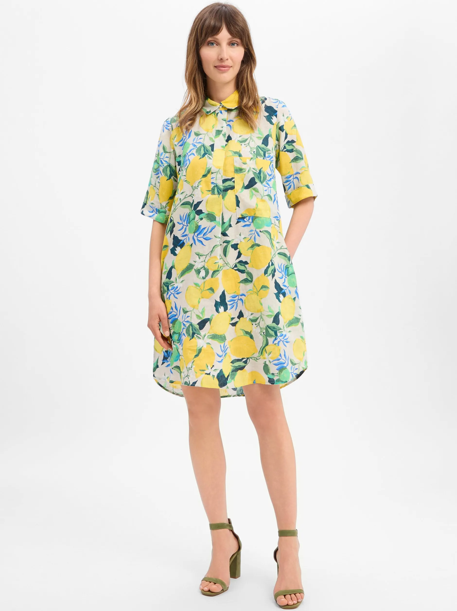 Marie Lund Damen Leinenkleid - Lisa in gelb mehrfarbig
