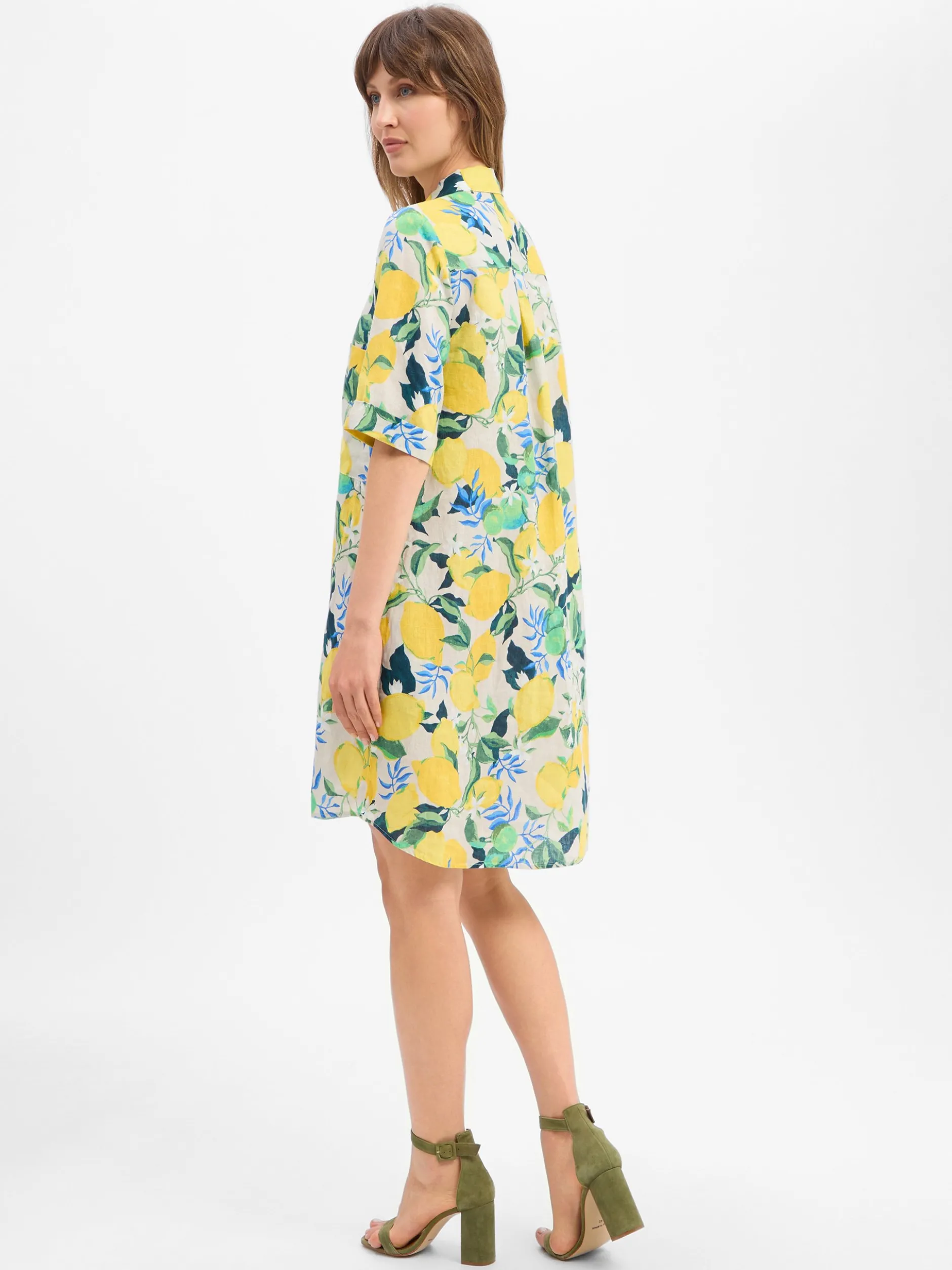 Marie Lund Damen Leinenkleid - Lisa in gelb mehrfarbig
