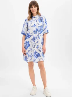 Marie Lund Damen Leinenkleid - Lisa in blau weiß