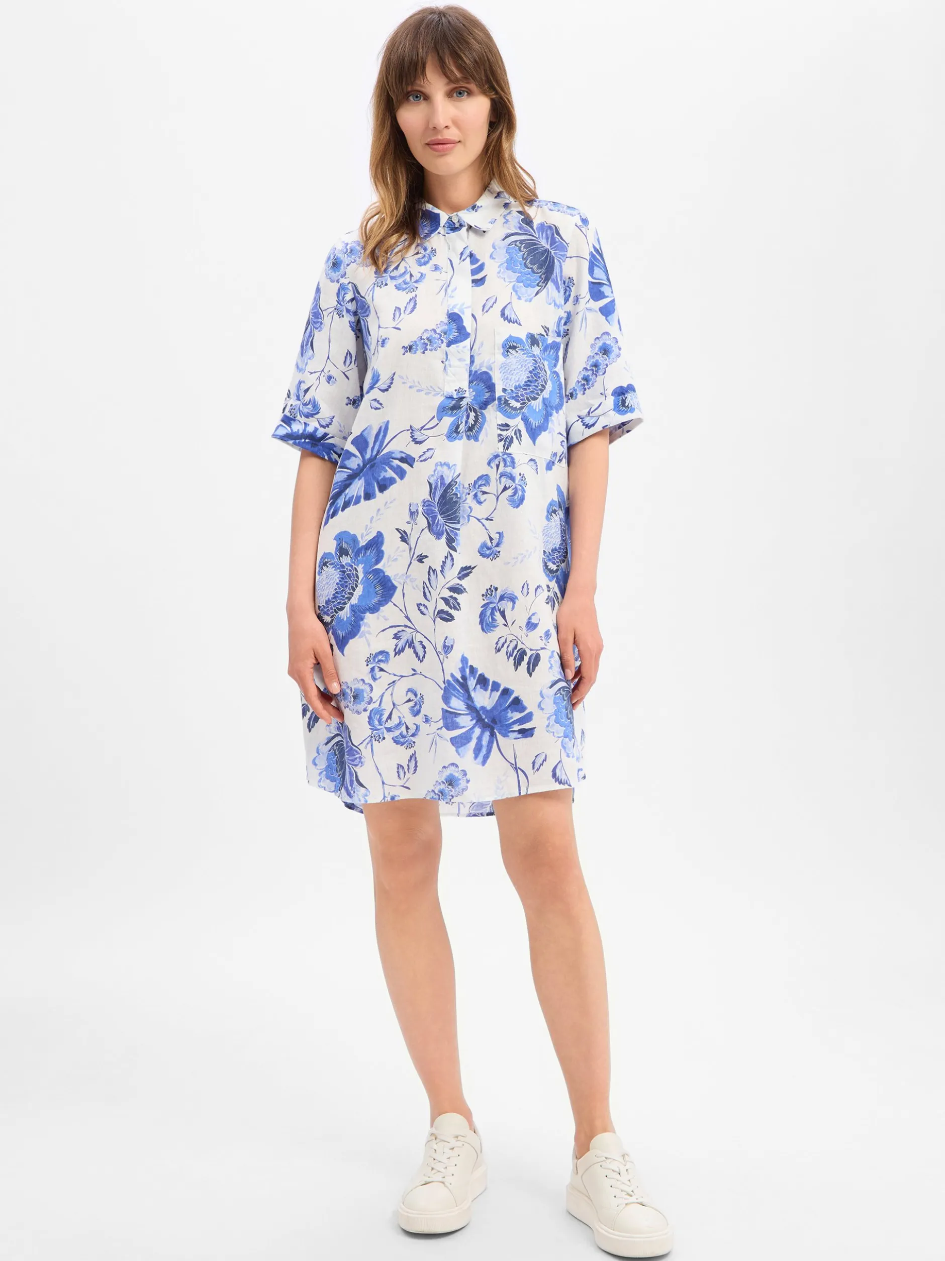 Marie Lund Damen Leinenkleid - Lisa in blau weiß