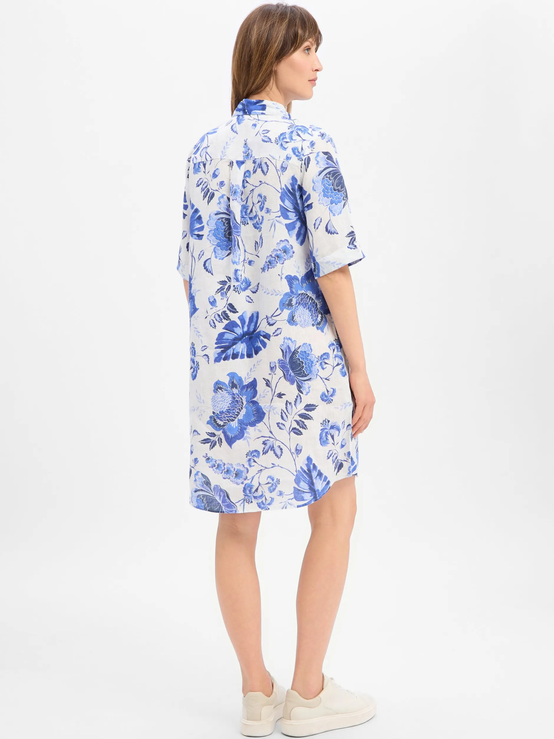 Marie Lund Damen Leinenkleid - Lisa in blau weiß