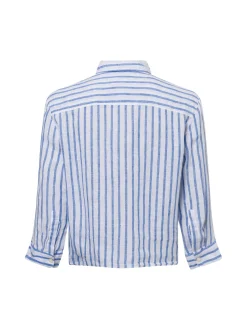 Marie Lund Damen Sommerbluse aus Leinen - Liane in weiß blau