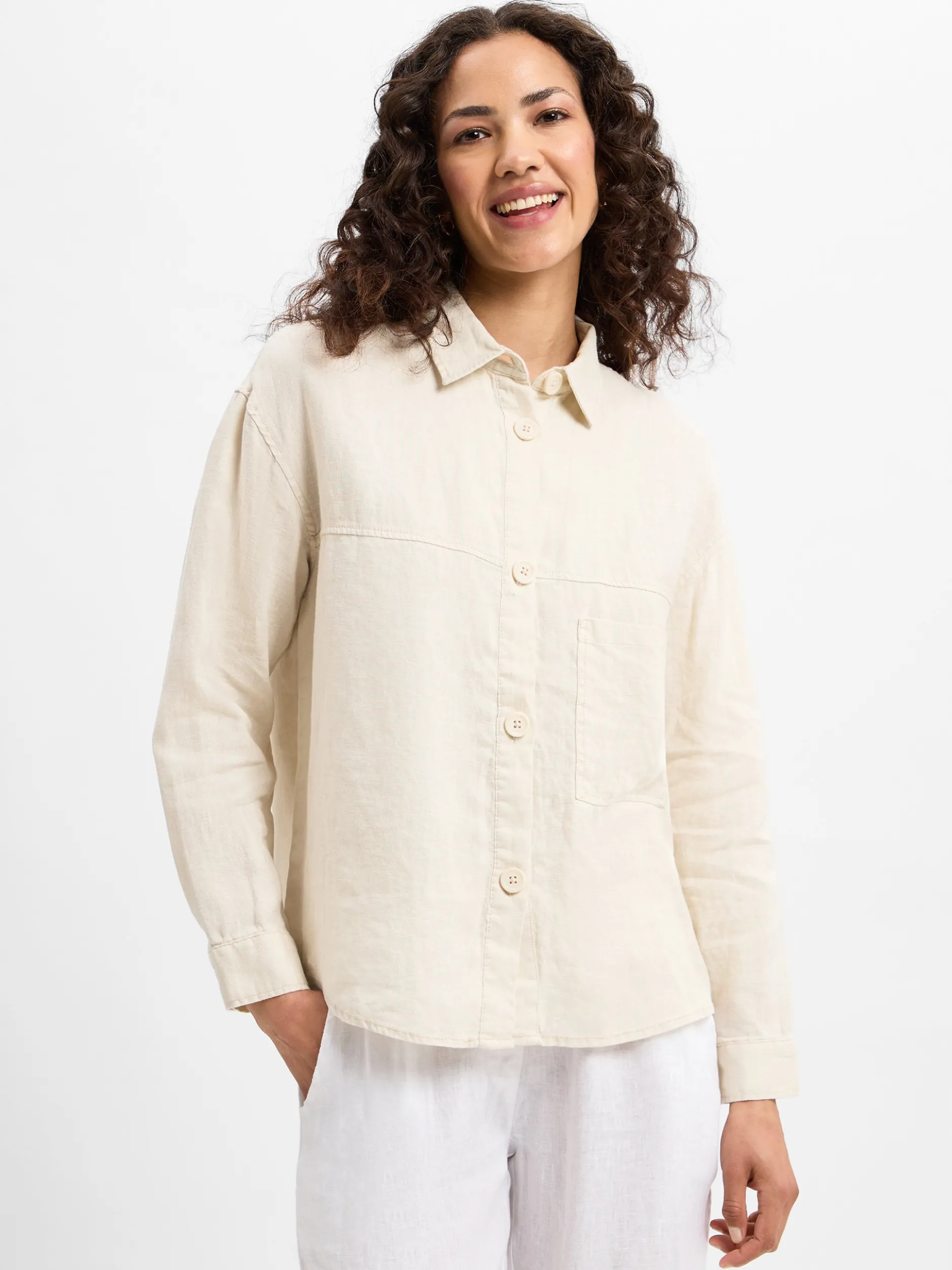 Marie Lund Damen Sommerbluse aus Leinen in beige