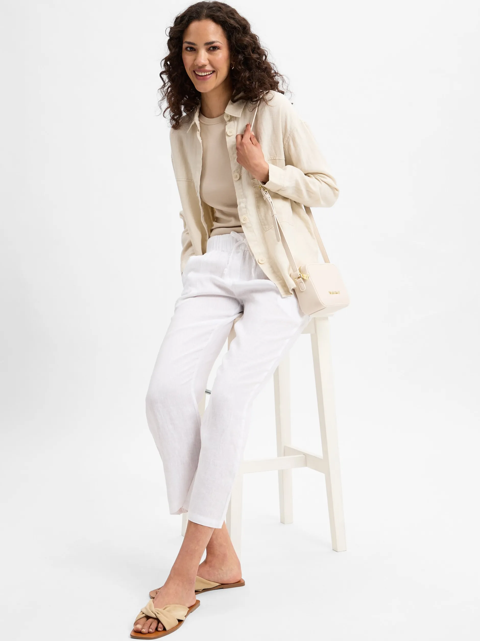 Marie Lund Damen Sommerbluse aus Leinen in beige