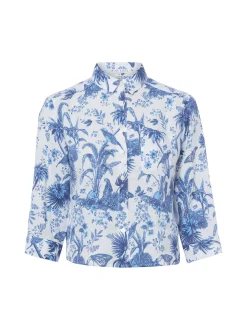 Marie Lund Damen Sommerbluse aus Leinen - Liane in weiß blau
