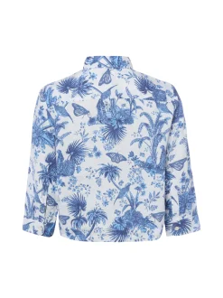 Marie Lund Damen Sommerbluse aus Leinen - Liane in weiß blau