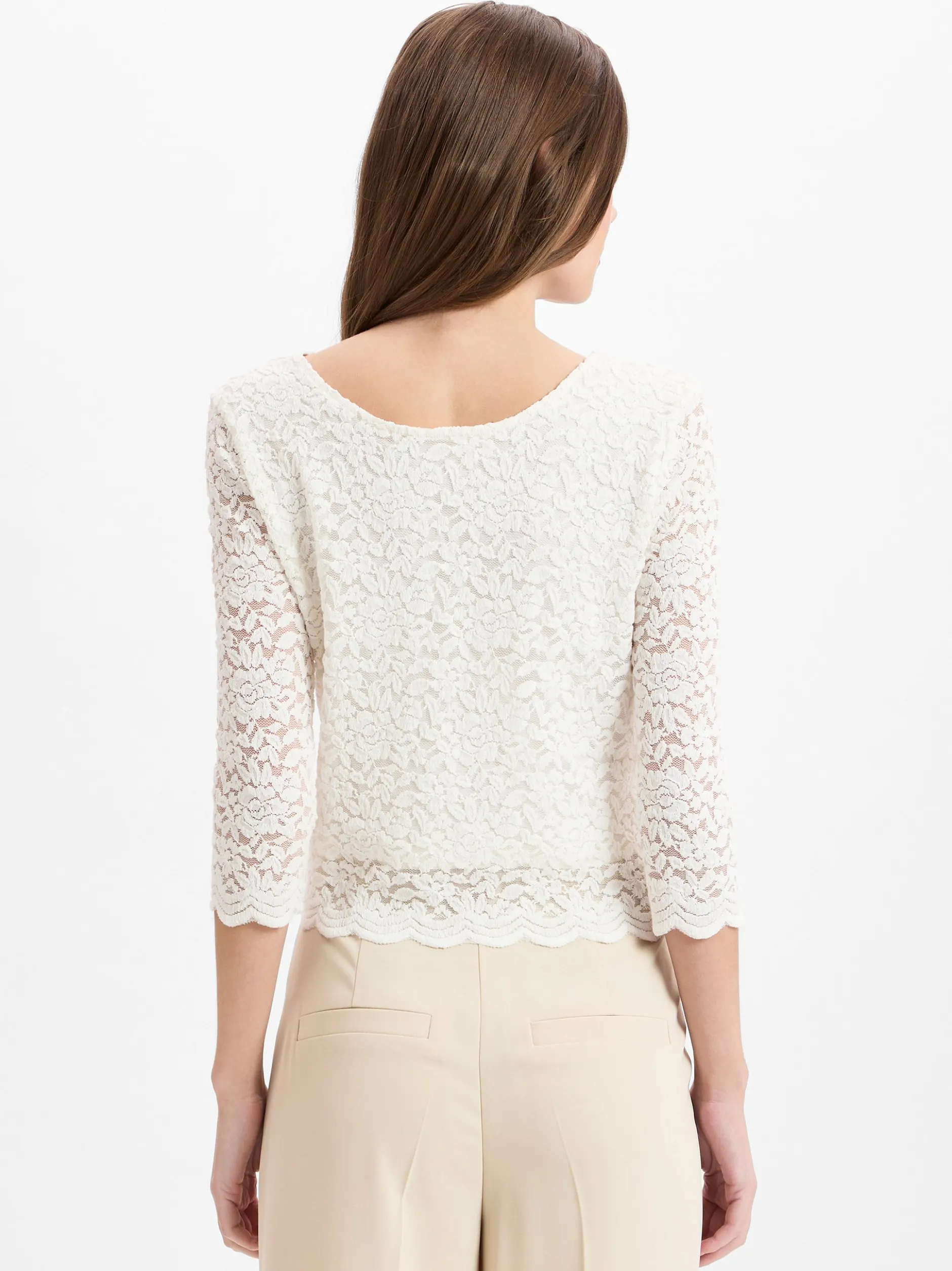 Marie Lund Damen Spitzenshirt in weiß - Ärmel: 3/4 Arm