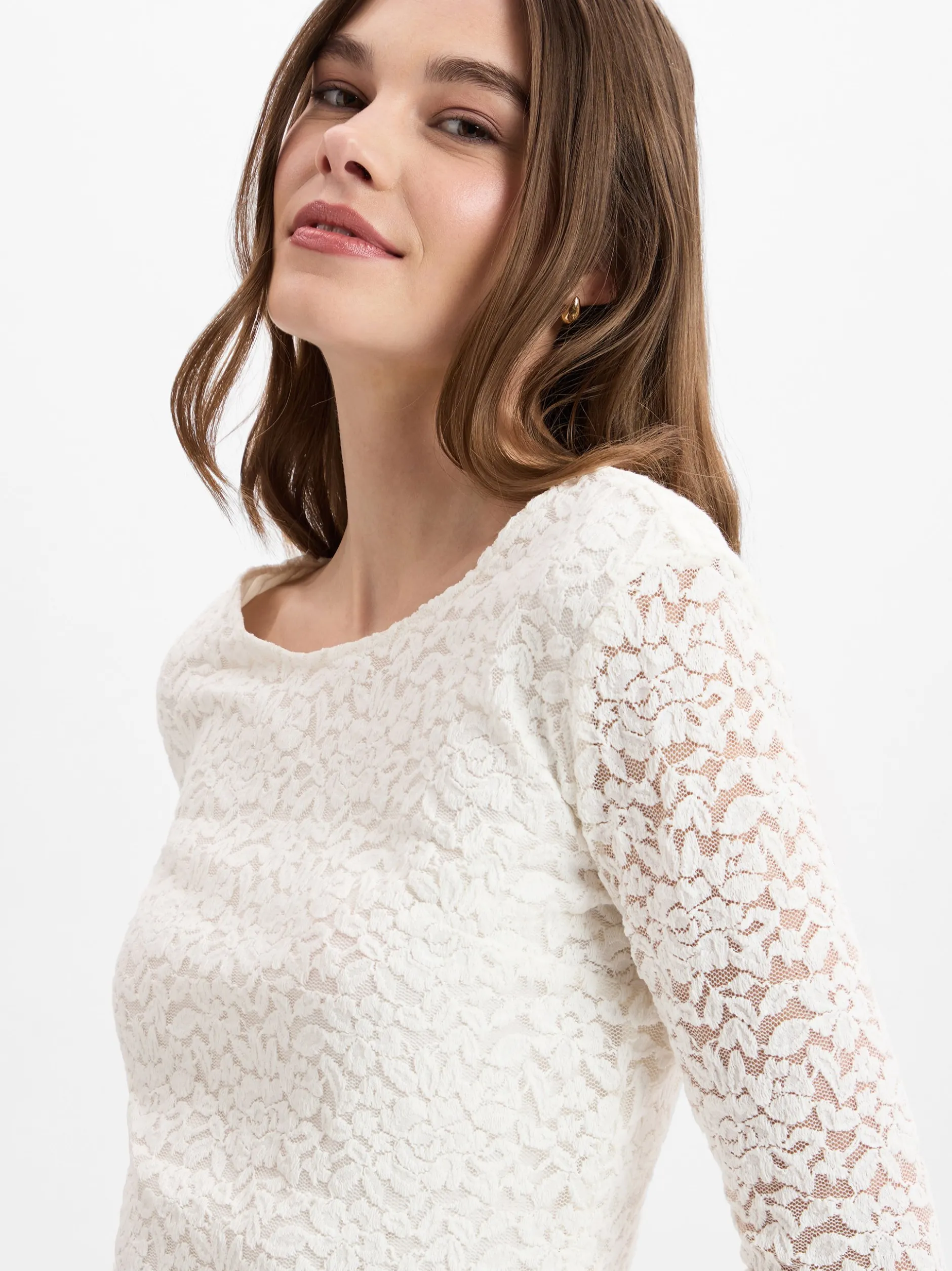 Marie Lund Damen Spitzenshirt in weiß - Ärmel: 3/4 Arm