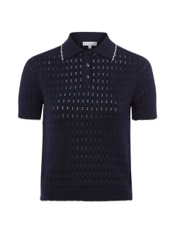 Marie Lund Damen Strickshirt in marine - Ärmel: kurzarm