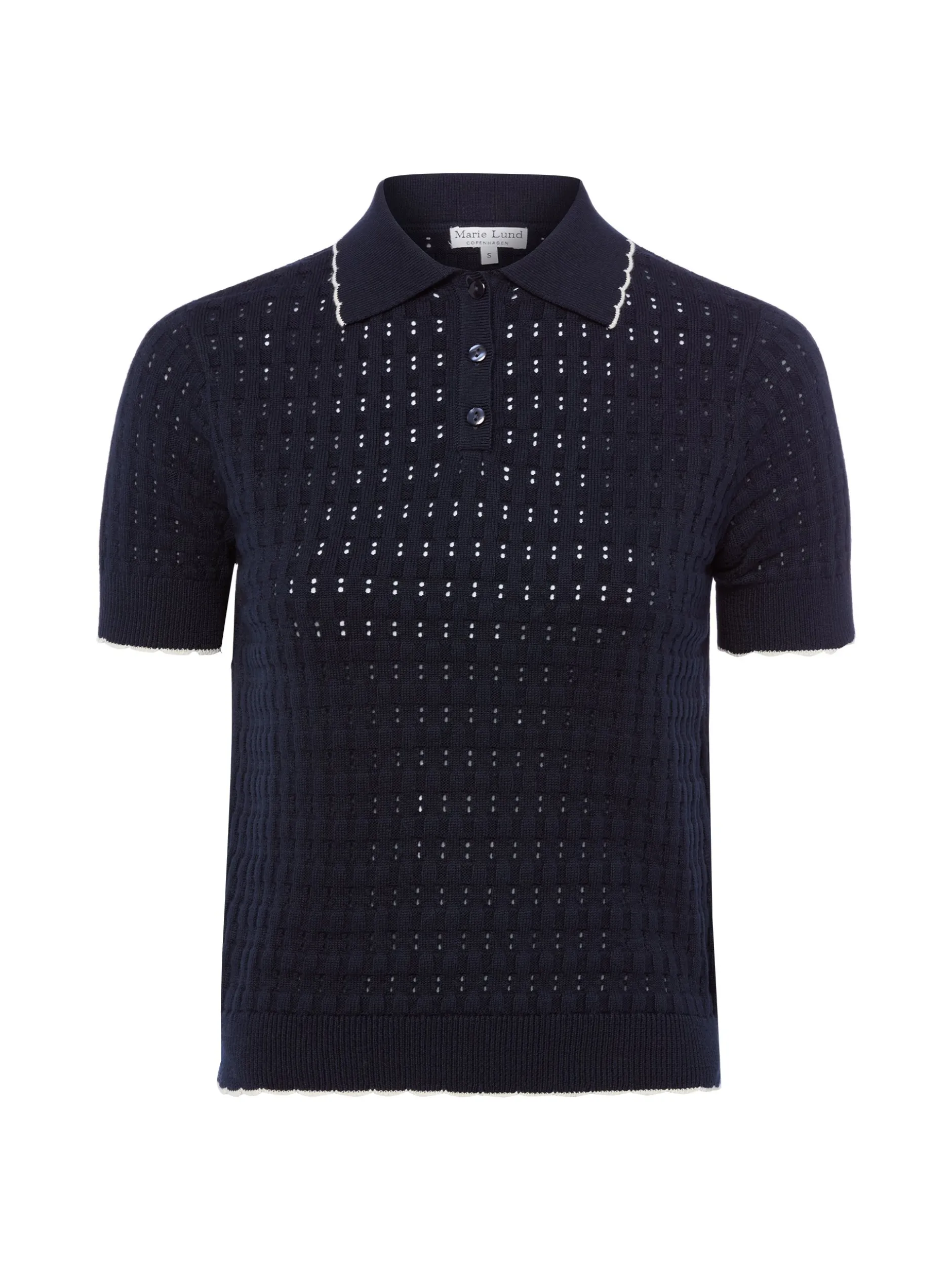 Marie Lund Damen Strickshirt in marine - Ärmel: kurzarm