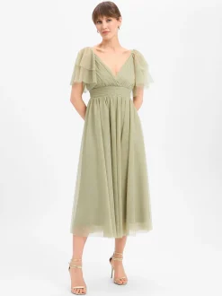 Marie Lund Damen Tüllkleid in lind - Ärmel: kurzarm