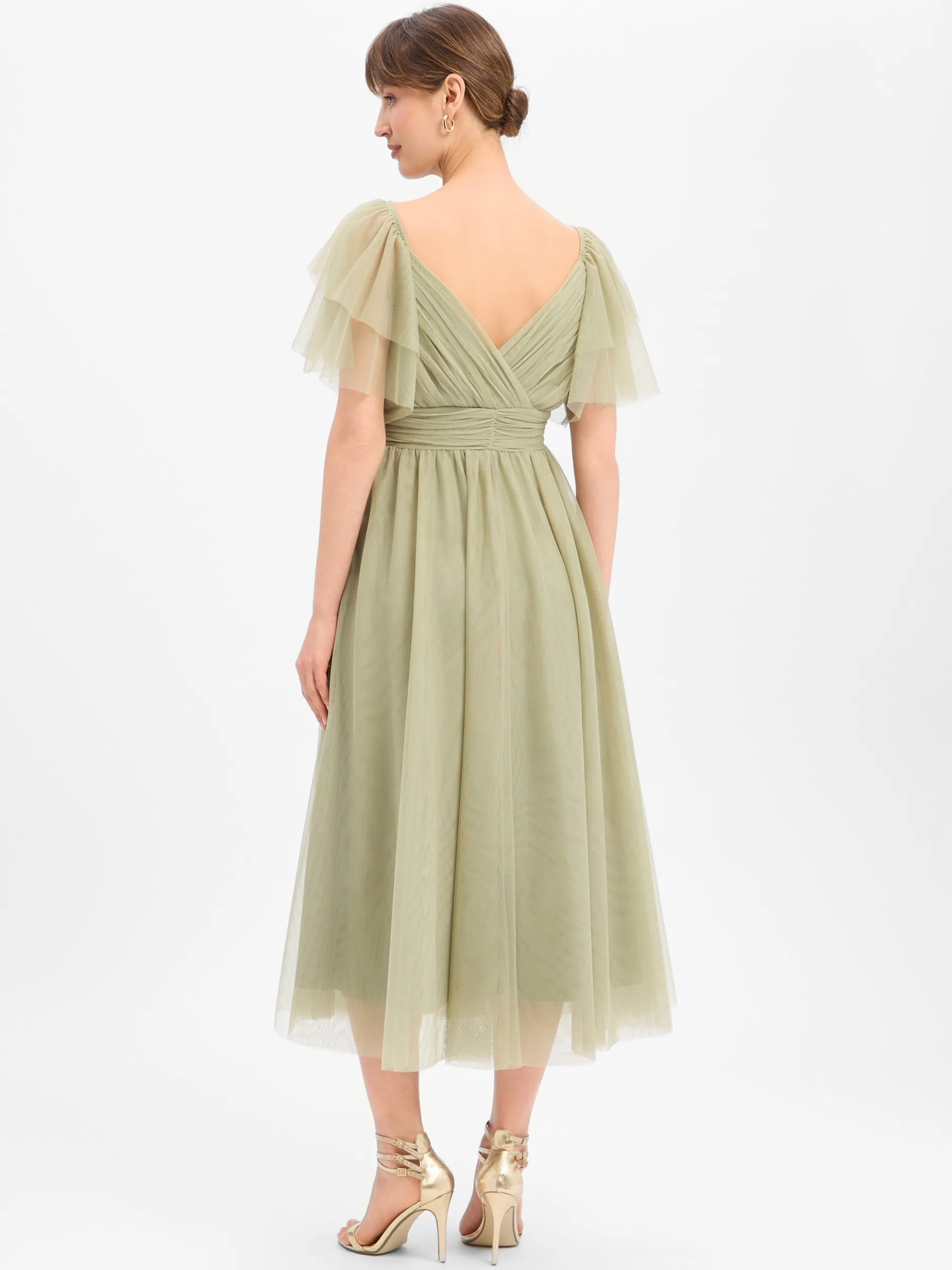 Marie Lund Damen Tüllkleid in lind - Ärmel: kurzarm