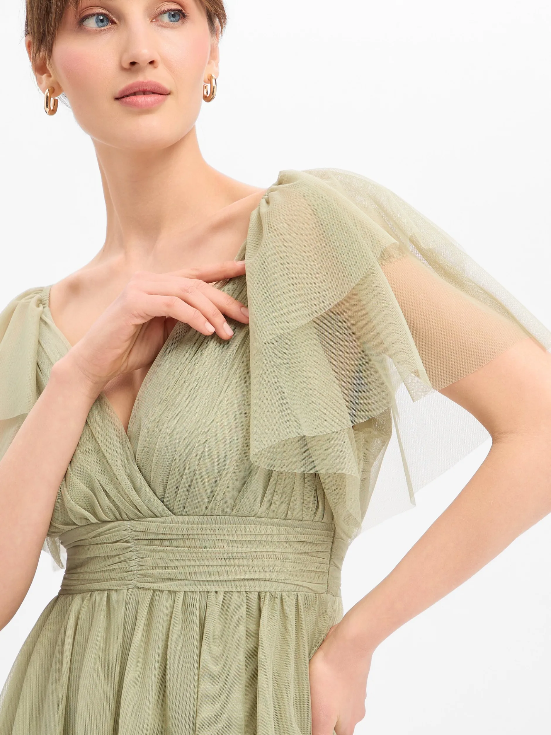 Marie Lund Damen Tüllkleid in lind - Ärmel: kurzarm