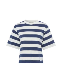 Marie Lund Damen T-Shirt in indigo ecru - Ärmel: Halbarm
