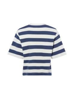Marie Lund Damen T-Shirt in indigo ecru - Ärmel: Halbarm