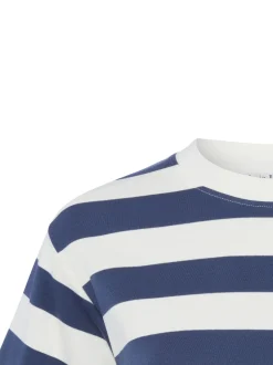 Marie Lund Damen T-Shirt in indigo ecru - Ärmel: Halbarm