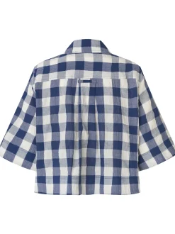 Masai Damen Hemdbluse in blau weiß - Ärmel: Halbarm