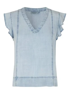 Masai Damen Kurzarmbluse in denim - Ärmel: Halbarm